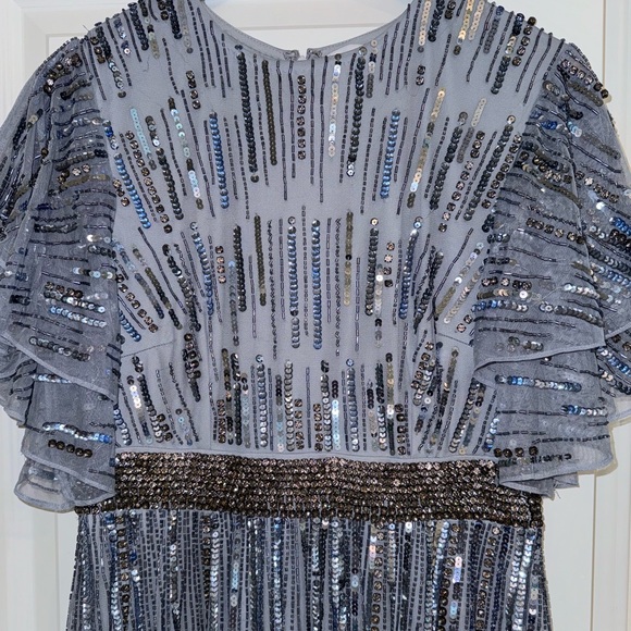 MAC DUGGAL size 10 Flutter Sleeve Embroidered Midi Tea Length Dress - Picture 5 of 7